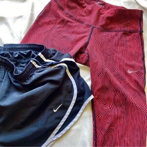 Nike LOT Workout Drawstring Dry Tempo Shorts Red Capri Pants Black Design
